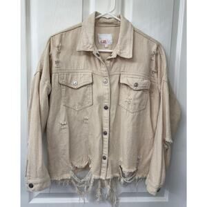 Gianni Bini BD denim jacket beige crème small distressed oversized rock grunge